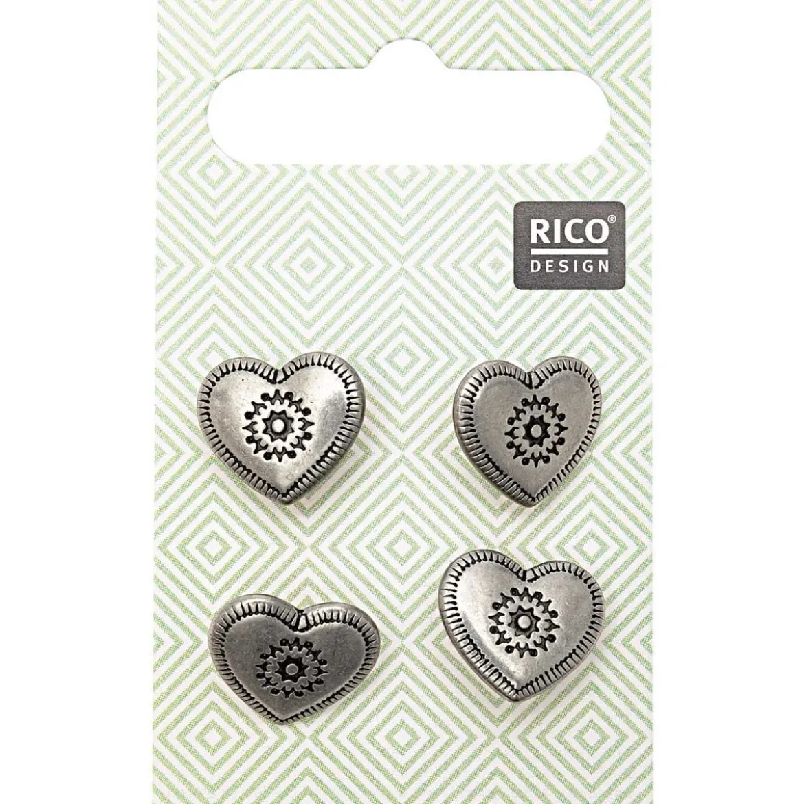 Rico Design Trachtenknöpfe Metall Herz 1,5cm 4 Stk