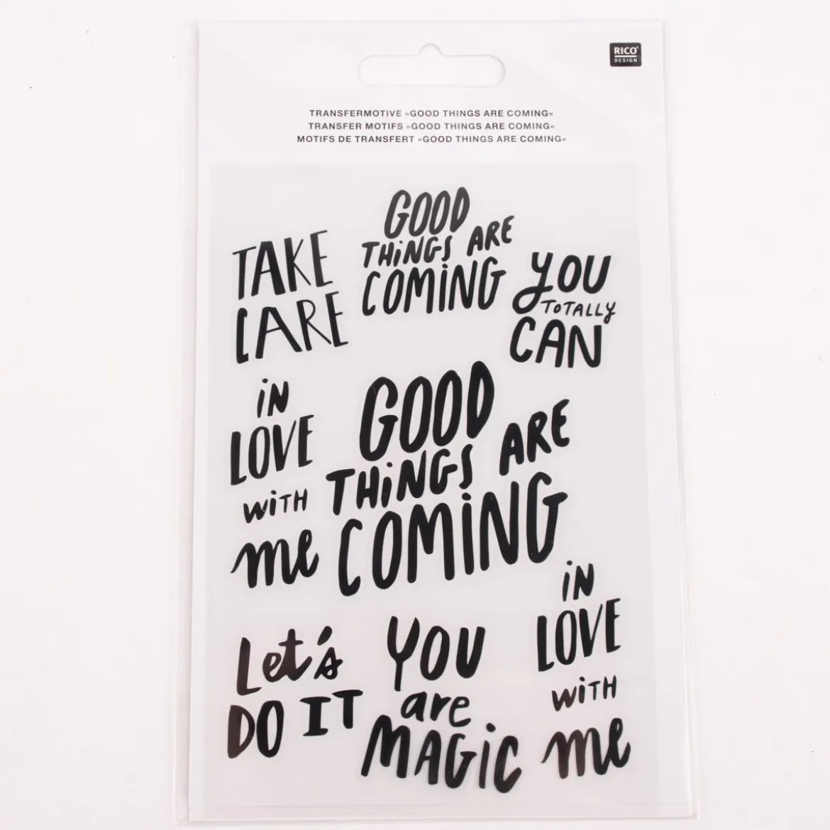 Rico Design Transfermotiv Bogen mit 6 Designs Good Things are Coming für Keramik 10x15cm