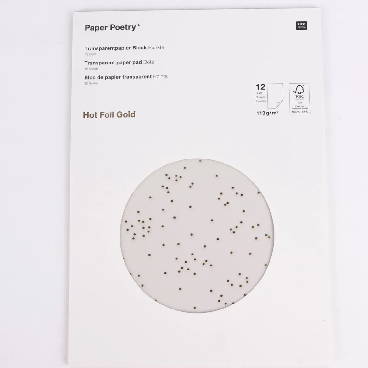 Rico Design Transparentpapierblock Punkte gold DIN A4 21x29,5cm