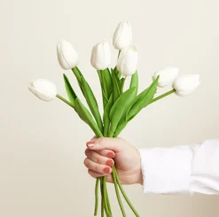 Rico Design Tulpenstrauss mit 7 Blüten Kunstblumen weiß 33,5cm