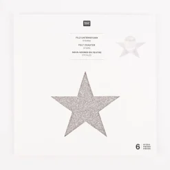 Rico Design Untersetzer Sterne Filz Glitzer silberfarbig 19x18cm 6 Stück