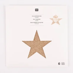 Rico Design Untersetzer Sterne Filz Glitzer goldfarbig 19x18cm 6 Stück