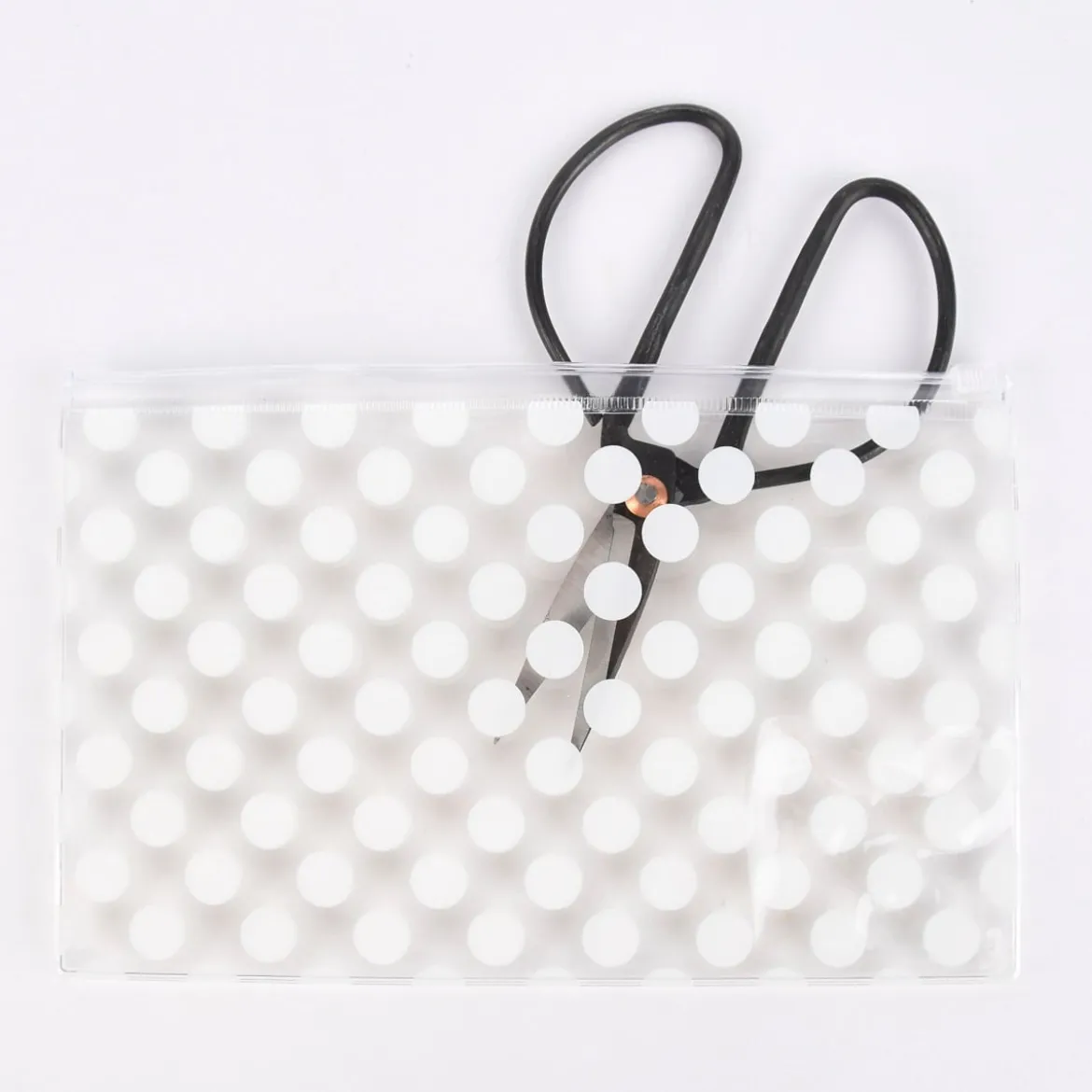 Rico Design Utensilientasche Transparent Punkte weiß 13x20,7cm