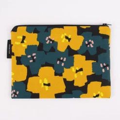 Rico Design Utensilientasche OKINA HANA Blumen schwarz petrol gelb 17x23,5cm
