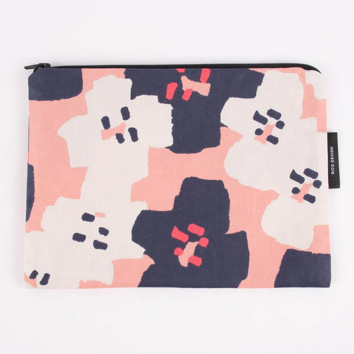 Rico Design Utensilientasche beschichtet OKINA HANA Blumen rosa dunkelblau weiß 17x23,5cm