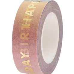 Rico Design Washi Tape Happy Birthday Rainbow Farbverlauf pastell goldfarbig 1,5cmx10m
