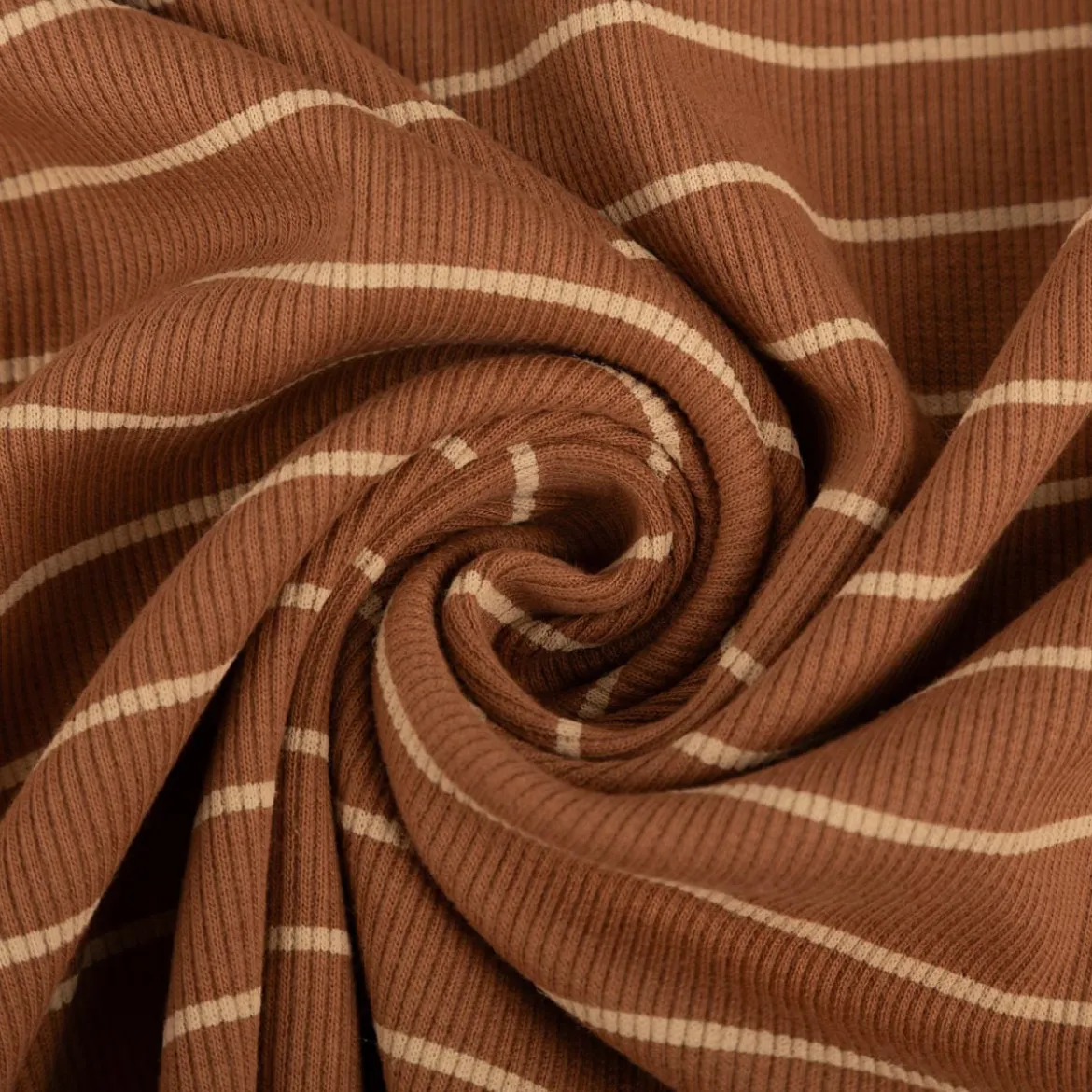 Rippjersey Stoff Streifen braun beige Baumwolle elastisch Meterware 120 cm
