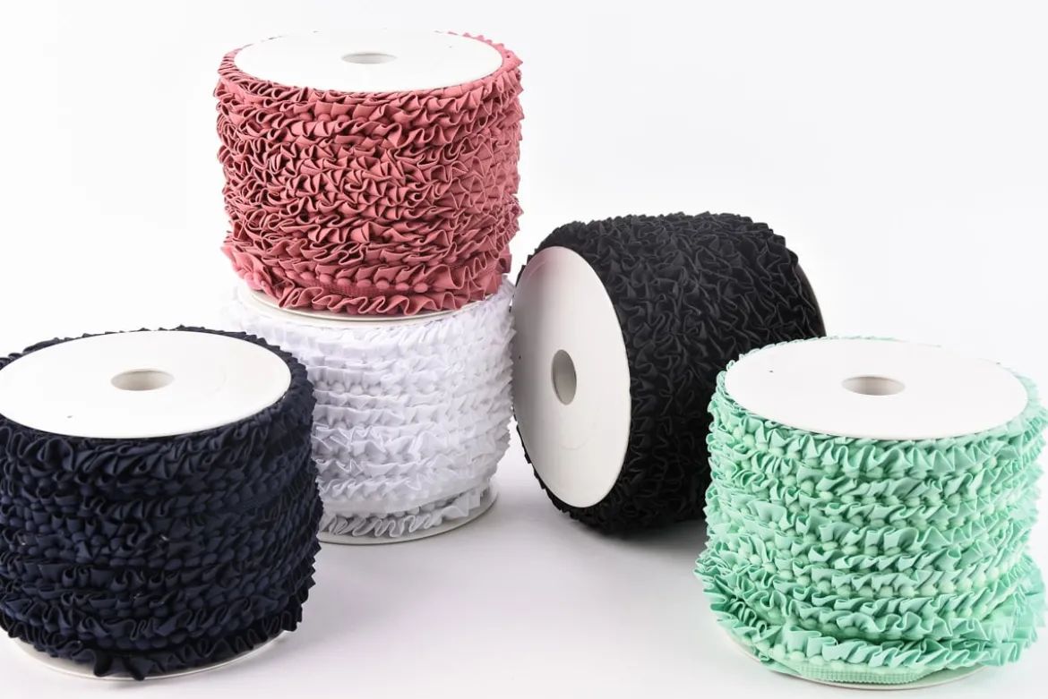 Rüschenband Borte mit Bommel altrosa Breite: 2,5cm