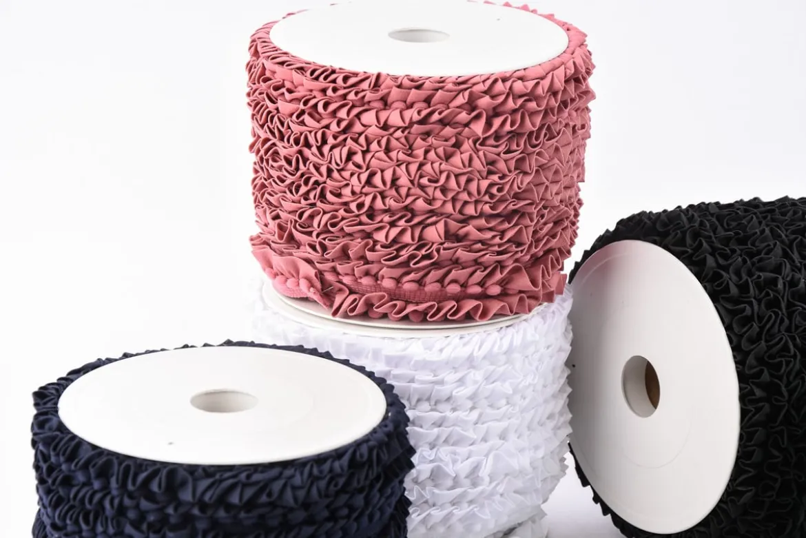 Rüschenband Borte mit Bommel dunkelblau Breite: 2,5cm