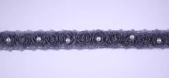 Rüschenband Tüll mit Perle grau Breite: 2cm