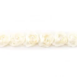 Rüschenband Tüll mit Perlen creme Breite: 2cm