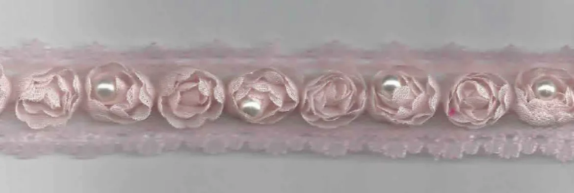 Rüschenband Tüll mit Perle rosa Breite: 2cm
