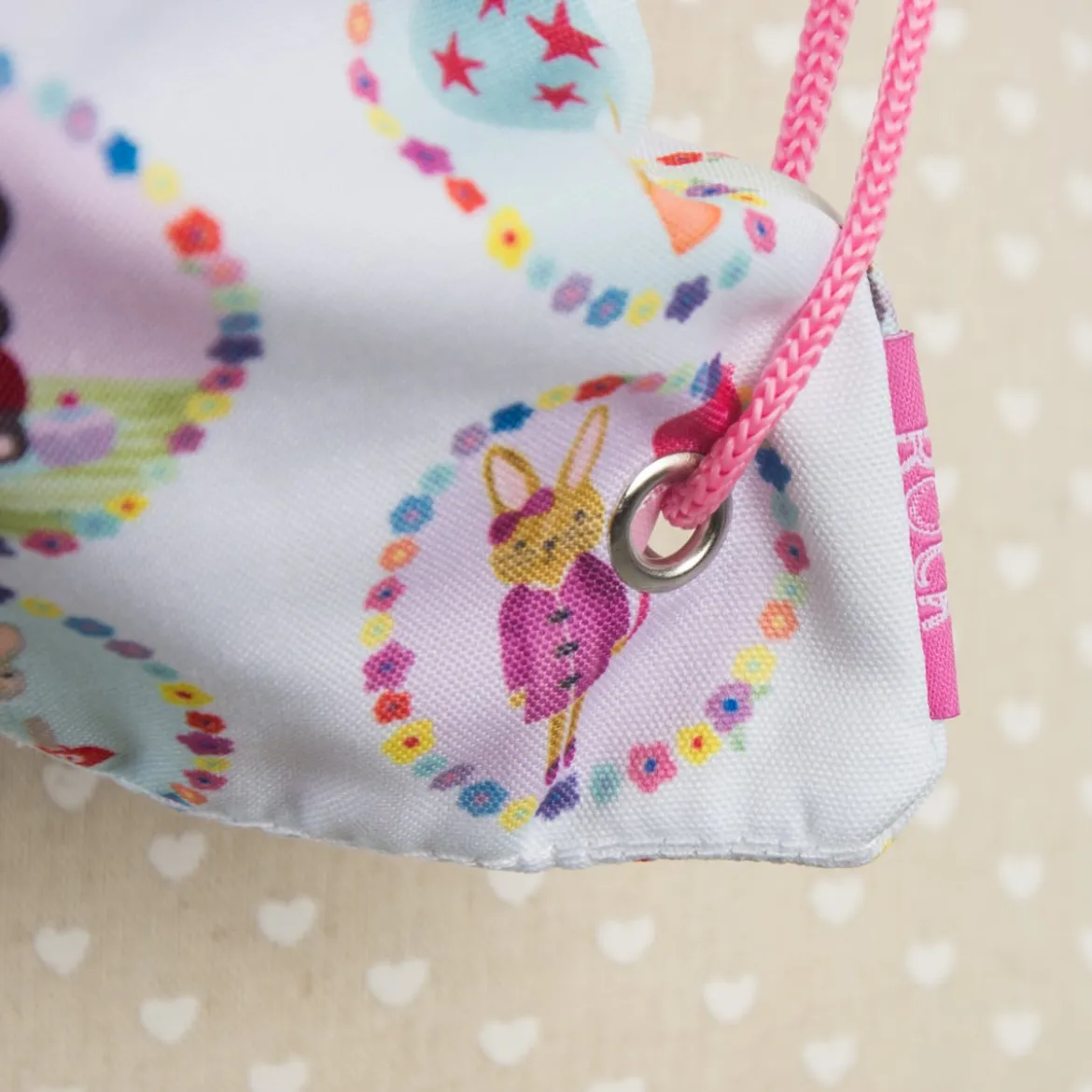 Rucksack Turn-Beutel Kids mit Kordeln Hase weiß rosa 36x40cm