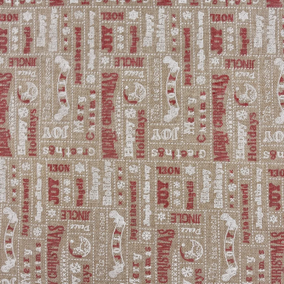 Rupfen Jute Sackleinen Meterware Weihnachten Schriftzüge natur weiß rot 1,5m Breite