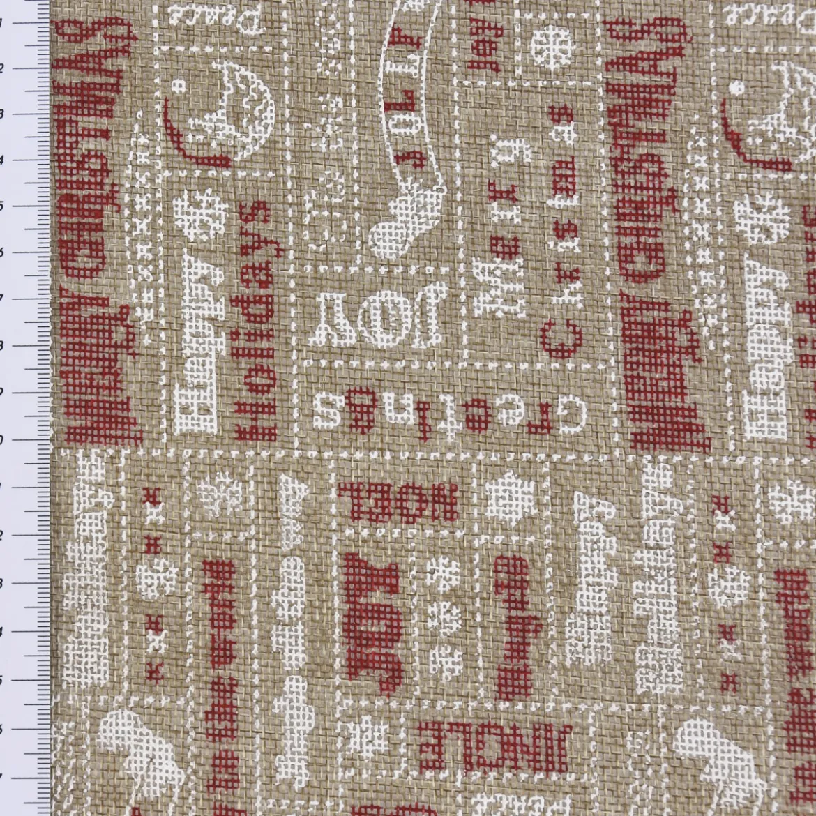Rupfen Jute Sackleinen Meterware Weihnachten Schriftzüge natur weiß rot 1,5m Breite