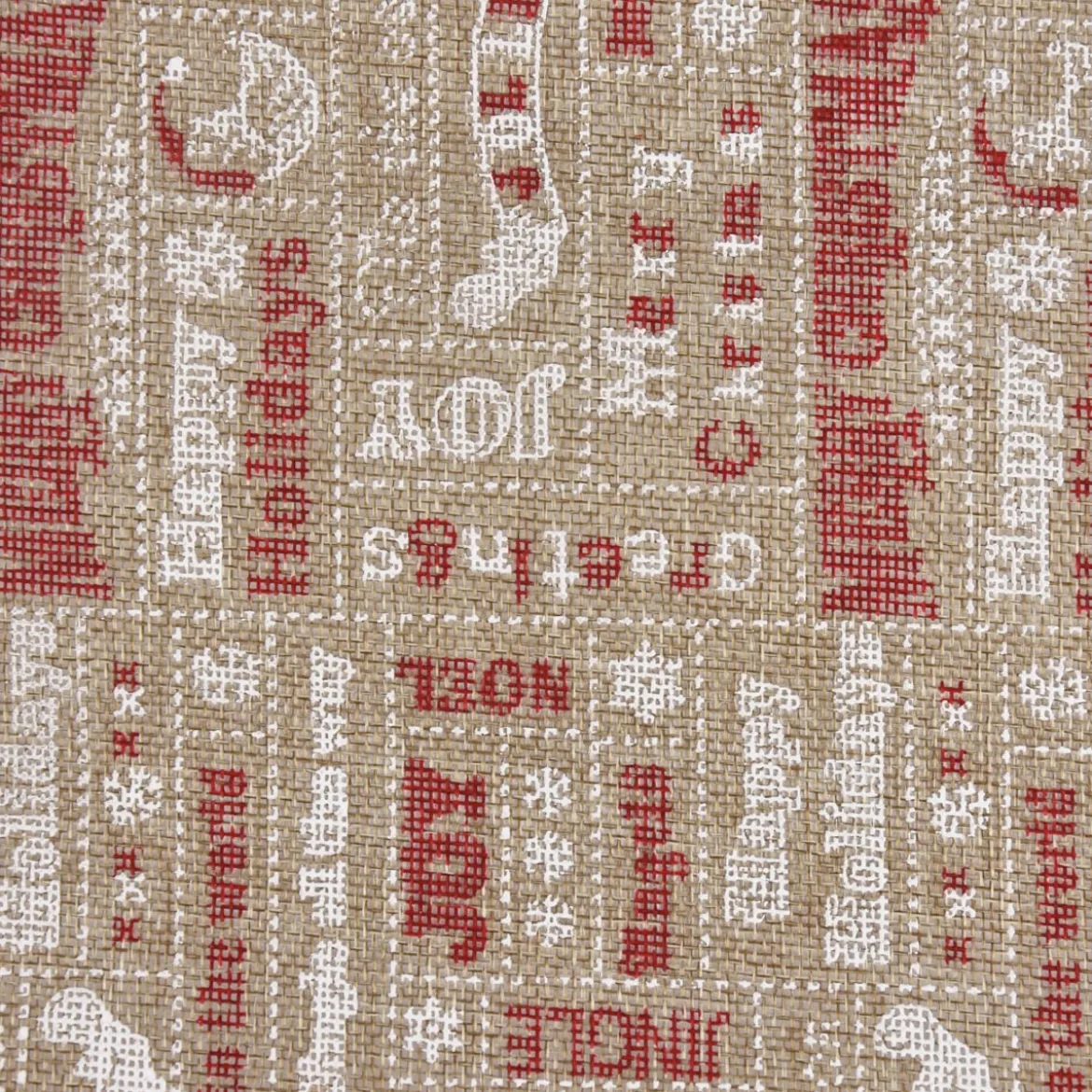 Rupfen Jute Sackleinen Meterware Weihnachten Schriftzüge natur weiß rot 1,5m Breite
