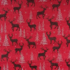 Rupfen Jute Sackleinen Meterware Sternchen Tannenbäumchen Hirsch rot silberfarbig 1,5m Breite