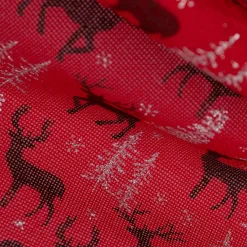 Rupfen Jute Sackleinen Meterware Sternchen Tannenbäumchen Hirsch rot silberfarbig 1,5m Breite