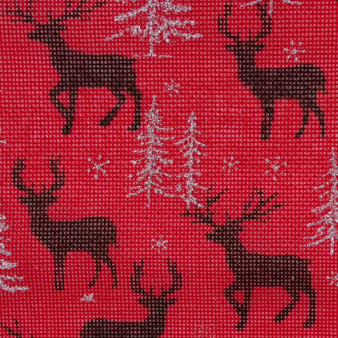 Rupfen Jute Sackleinen Meterware Sternchen Tannenbäumchen Hirsch rot silberfarbig 1,5m Breite