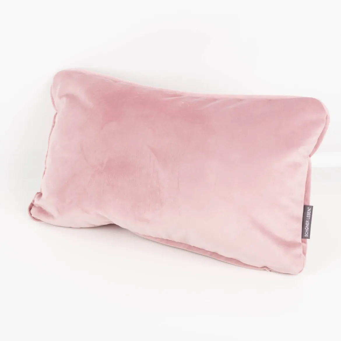 Samtkissen LeVelvet mit Kederumrandung und Federfüllung rosa 30x50cm von SCHÖNER LEBEN.