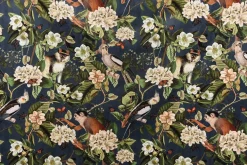 Samtstoff Dekostoff Italian Velvet Samt Affe Vogel Blumen blau grün bunt 1,45m