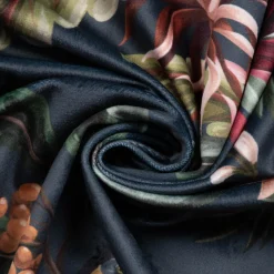 Samtstoff Dekostoff Velvet Digitaldruck Exotik Kakadu Blüten dunkelblau multicolor 1,50m