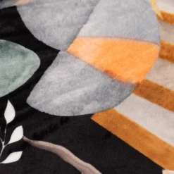 Samtstoff Dekostoff Velvet Digitaldruck Art Deco Blätter Formen schwarz orange 1,50m