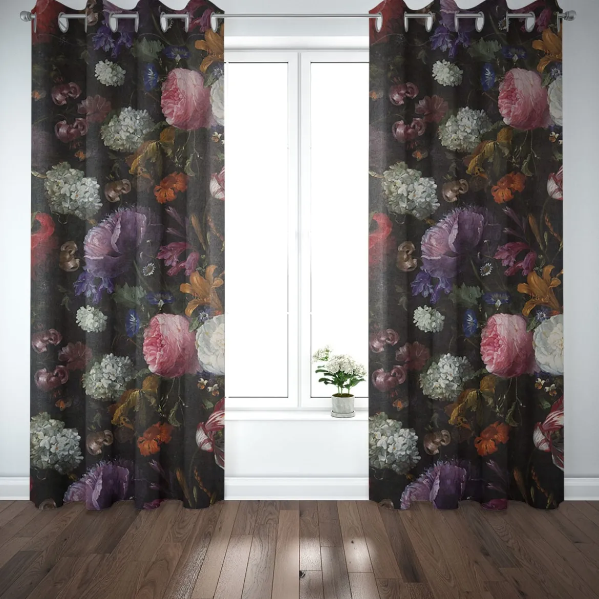 Samtstoff Dekostoff Velvet Samt Blumen Tulpen Pfingstrosen dunkelgrün bunt 1,4m Breite