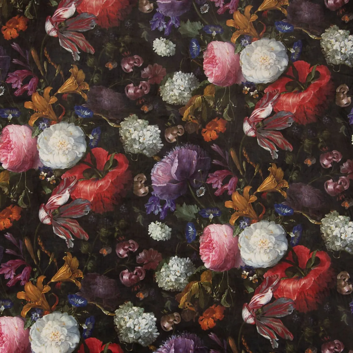 Samtstoff Dekostoff Velvet Samt Blumen Tulpen Pfingstrosen dunkelgrün bunt 1,4m Breite