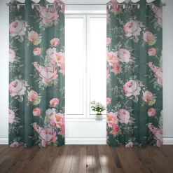 Samtstoff Polsterstoff Deko Velvet Deluxe Roses Delicate Painting Rosen grün rosa 1,40m