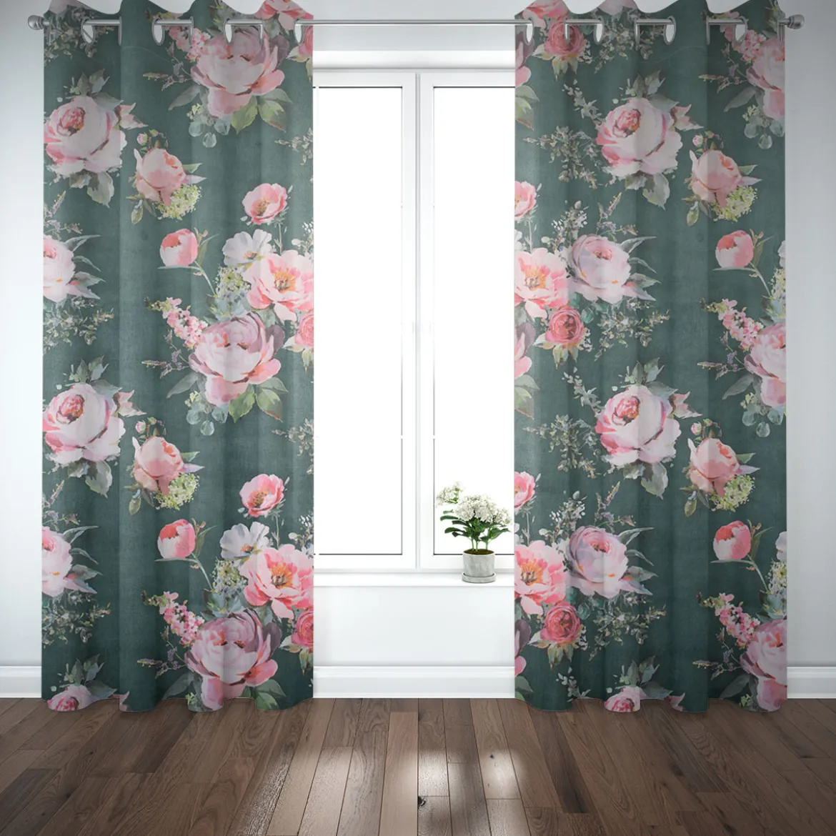 Samtstoff Polsterstoff Deko Velvet Deluxe Roses Delicate Painting Rosen grün rosa 1,40m