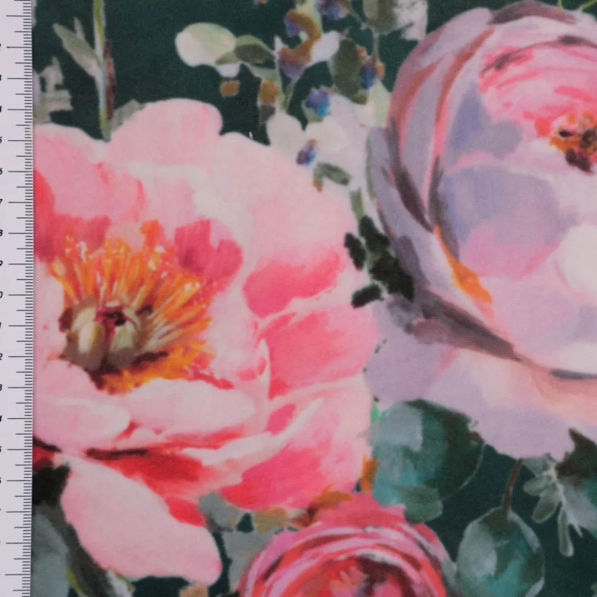 Samtstoff Polsterstoff Deko Velvet Deluxe Roses Delicate Painting Rosen grün rosa 1,40m
