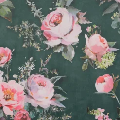 Samtstoff Polsterstoff Deko Velvet Deluxe Roses Delicate Painting Rosen grün rosa 1,40m