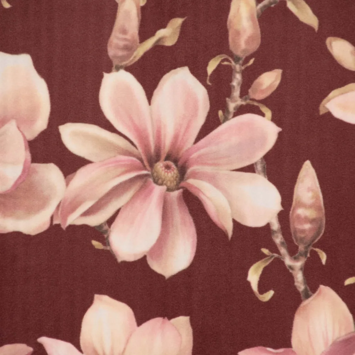 Samtstoff Polsterstoff Deko Velvet Deluxe Sweet Magnolia Magnolien bordeaux rosa 1,40m