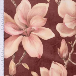 Samtstoff Polsterstoff Deko Velvet Deluxe Sweet Magnolia Magnolien bordeaux rosa 1,40m