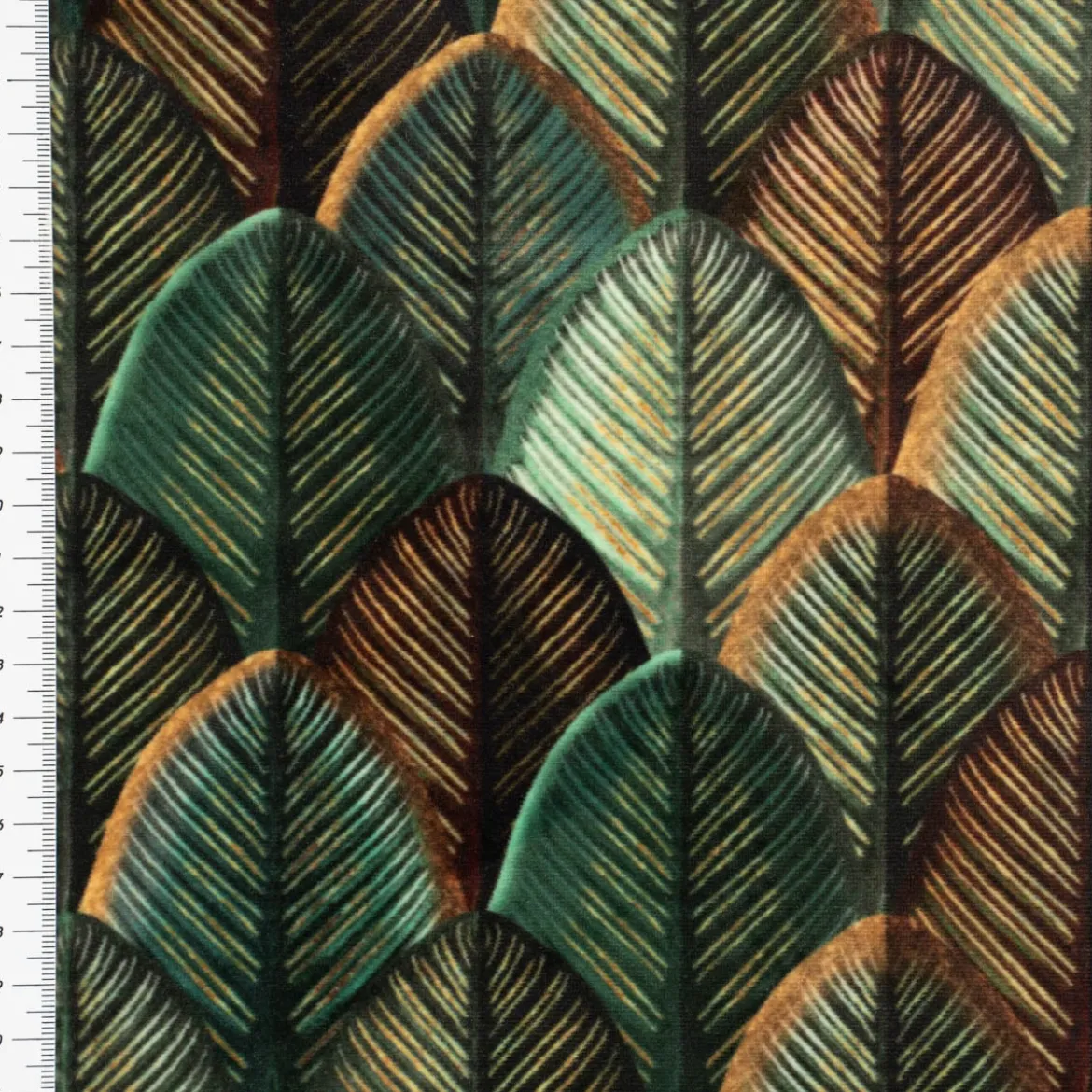 Samtstoff Polsterstoff Deko Velvet Deluxe Scale Leaf Struktur Blätter Schuppen grün braun 1,40m