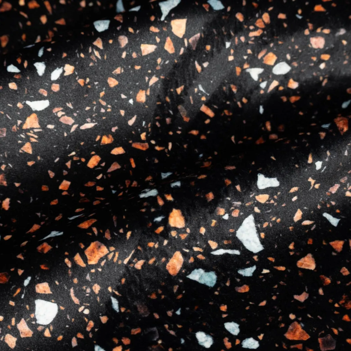 Samtstoff Polsterstoff Dekostoff Velvet Digitaldruck Terrazzo schwarz orange 1,50m