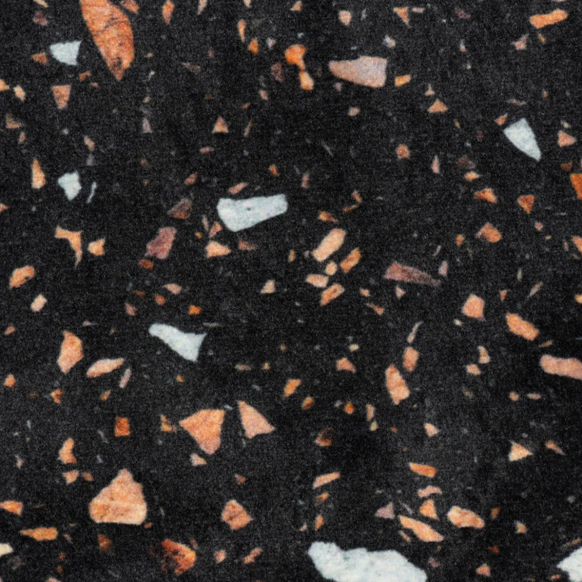 Samtstoff Polsterstoff Dekostoff Velvet Digitaldruck Terrazzo schwarz orange 1,50m