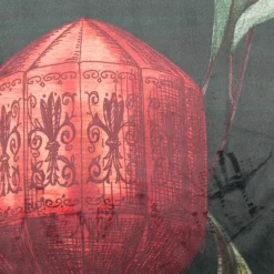 Samtstoff Polsterstoff Dekostoff Velvet Digitaldruck Fische Blumen Heißluftballon dunkelgrün orange 1,40m Breite