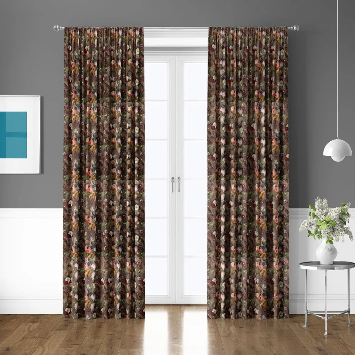 Samtstoff Vorhangstoff Velvet Samt Digitaldruck Vintage Rosen Blumen braun bunt 1,40m