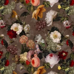Samtstoff Vorhangstoff Velvet Samt Digitaldruck Vintage Rosen Blumen braun bunt 1,40m