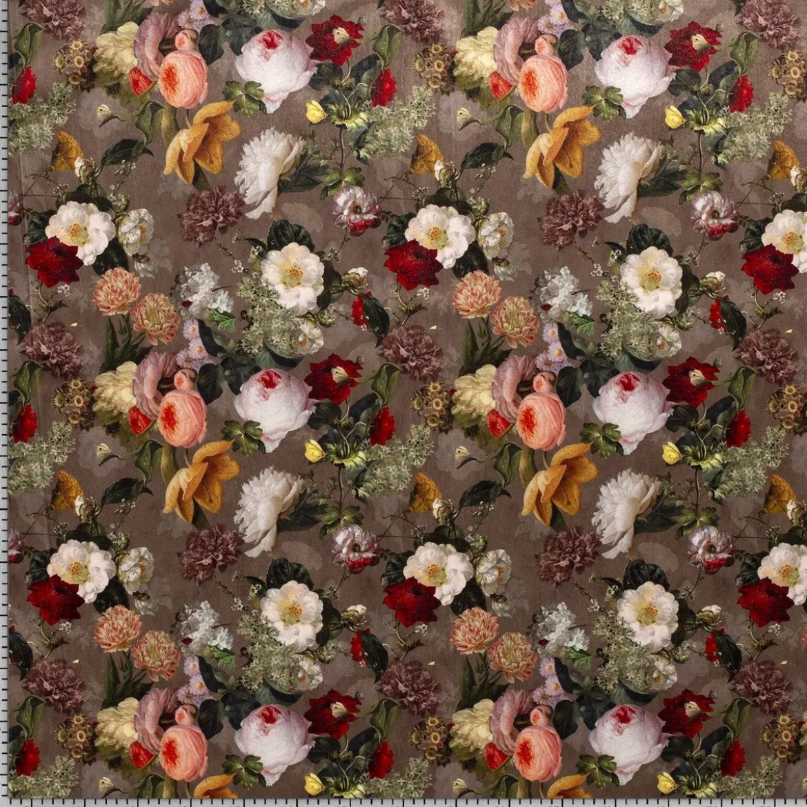Samtstoff Vorhangstoff Velvet Samt Digitaldruck Vintage Rosen Blumen braun bunt 1,40m
