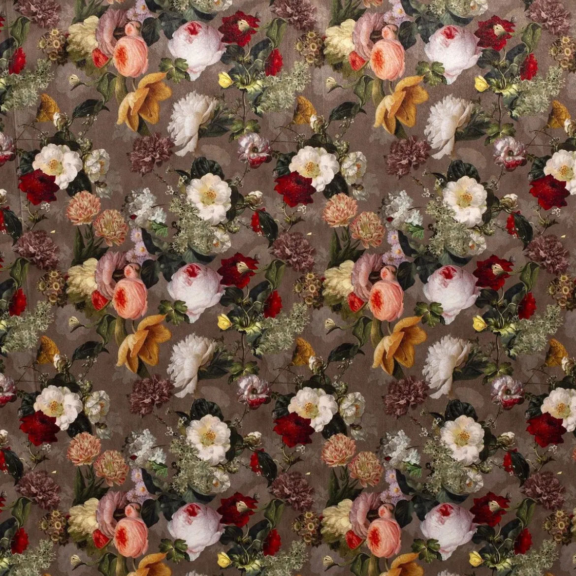 Samtstoff Vorhangstoff Velvet Samt Digitaldruck Vintage Rosen Blumen braun bunt 1,40m