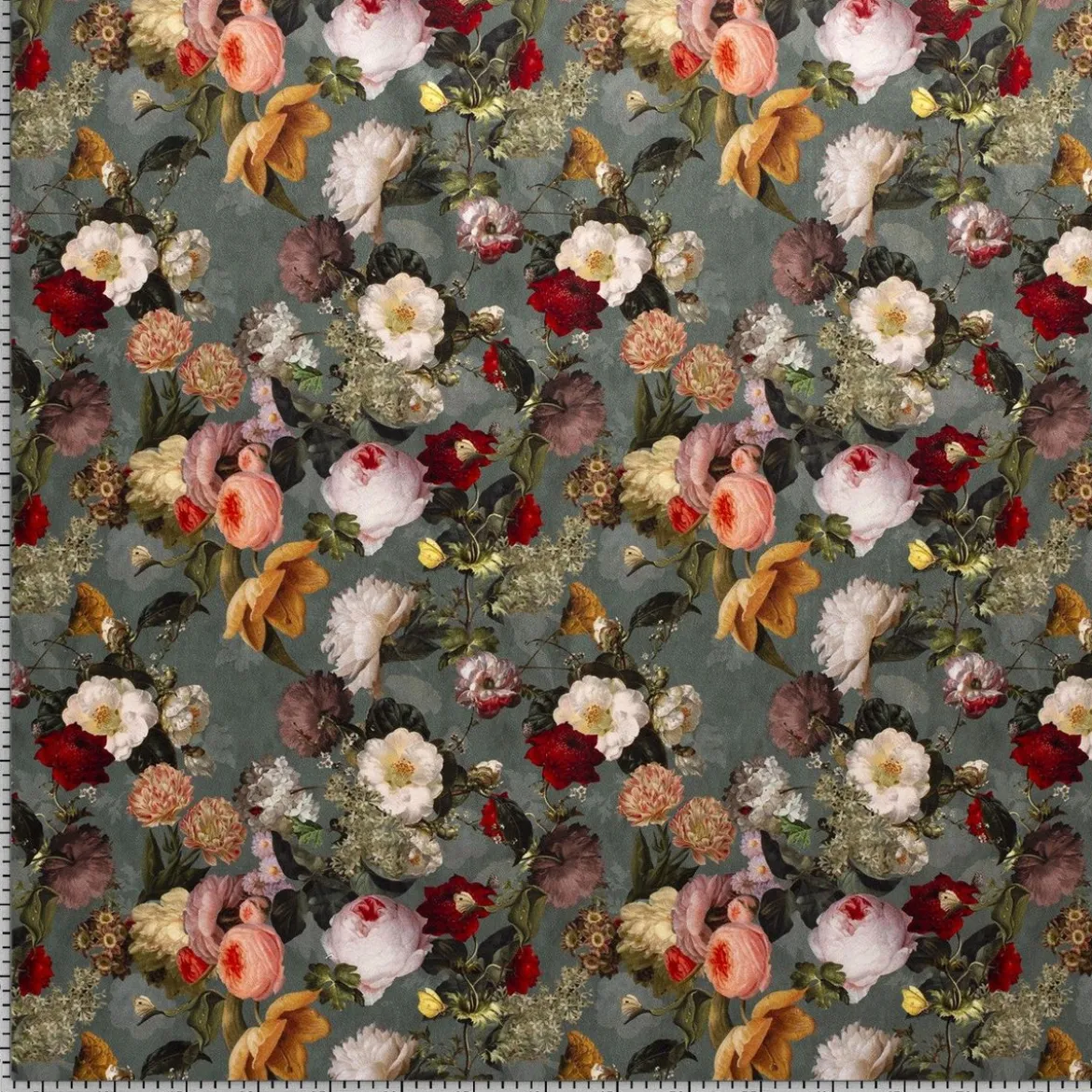 Samtstoff Vorhangstoff Velvet Samt Digitaldruck Vintage Rosen Blumen mint bunt 1,40m