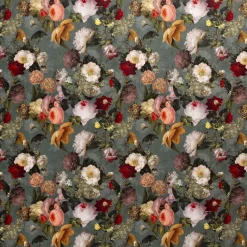 Samtstoff Vorhangstoff Velvet Samt Digitaldruck Vintage Rosen Blumen mint bunt 1,40m