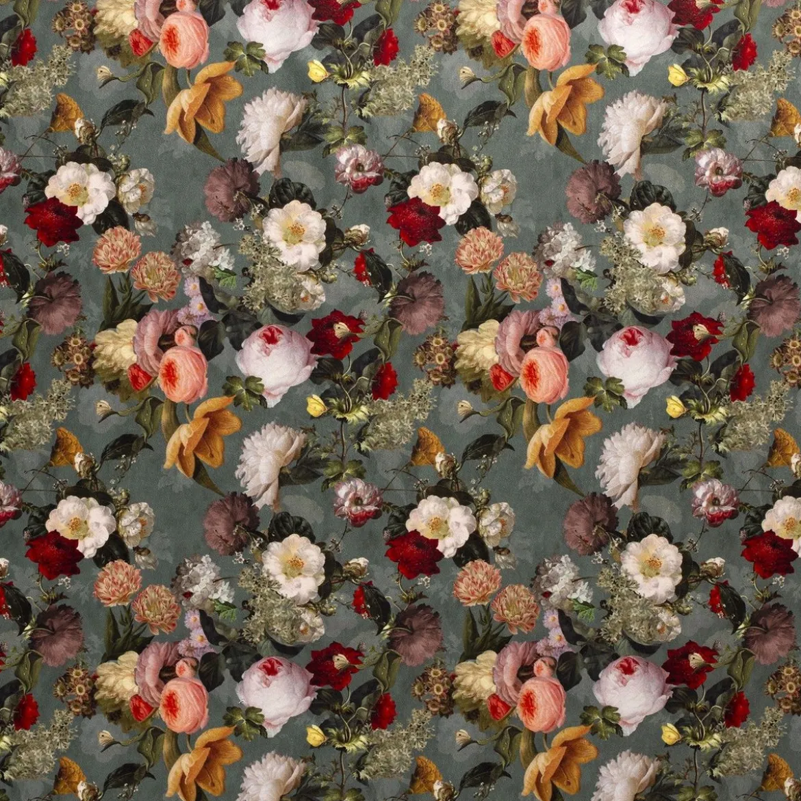 Samtstoff Vorhangstoff Velvet Samt Digitaldruck Vintage Rosen Blumen mint bunt 1,40m