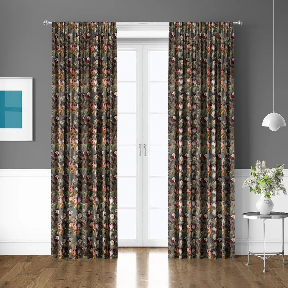 Samtstoff Vorhangstoff Velvet Samt Digitaldruck Vintage Rosen Blumen mint bunt 1,40m