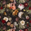 Samtstoff Vorhangstoff Velvet Samt Digitaldruck Vintage Rosen Blumen schwarz bunt 1,40m