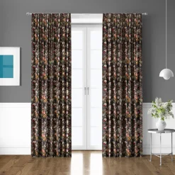 Samtstoff Vorhangstoff Velvet Samt Digitaldruck Vintage Rosen Blumen schwarz bunt 1,40m