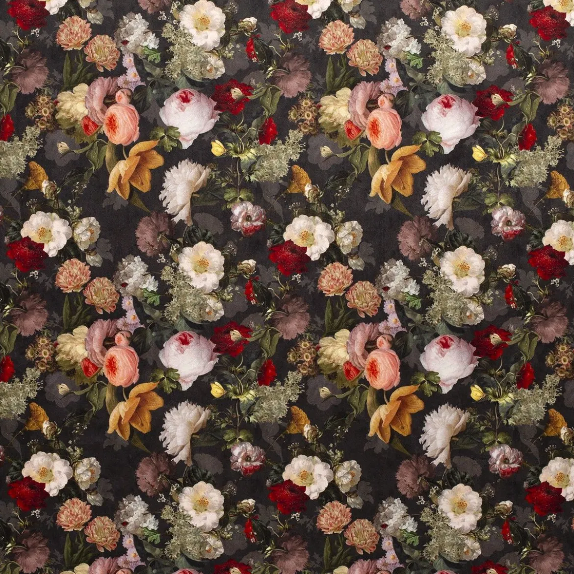 Samtstoff Vorhangstoff Velvet Samt Digitaldruck Vintage Rosen Blumen schwarz bunt 1,40m